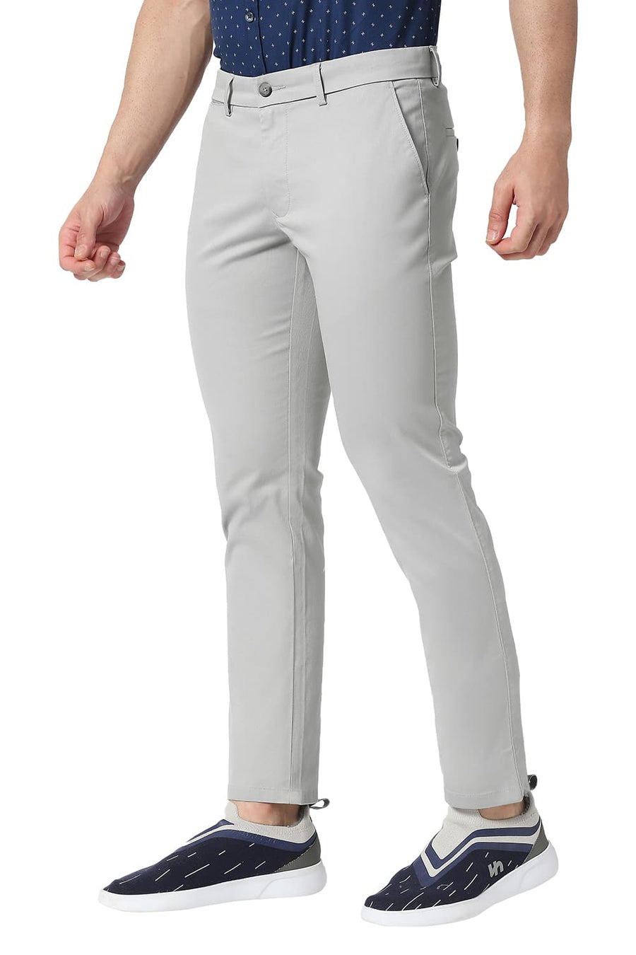 BASICS TAPERED FIT HARBOR GREY COTTON STRETCH TROUSERS