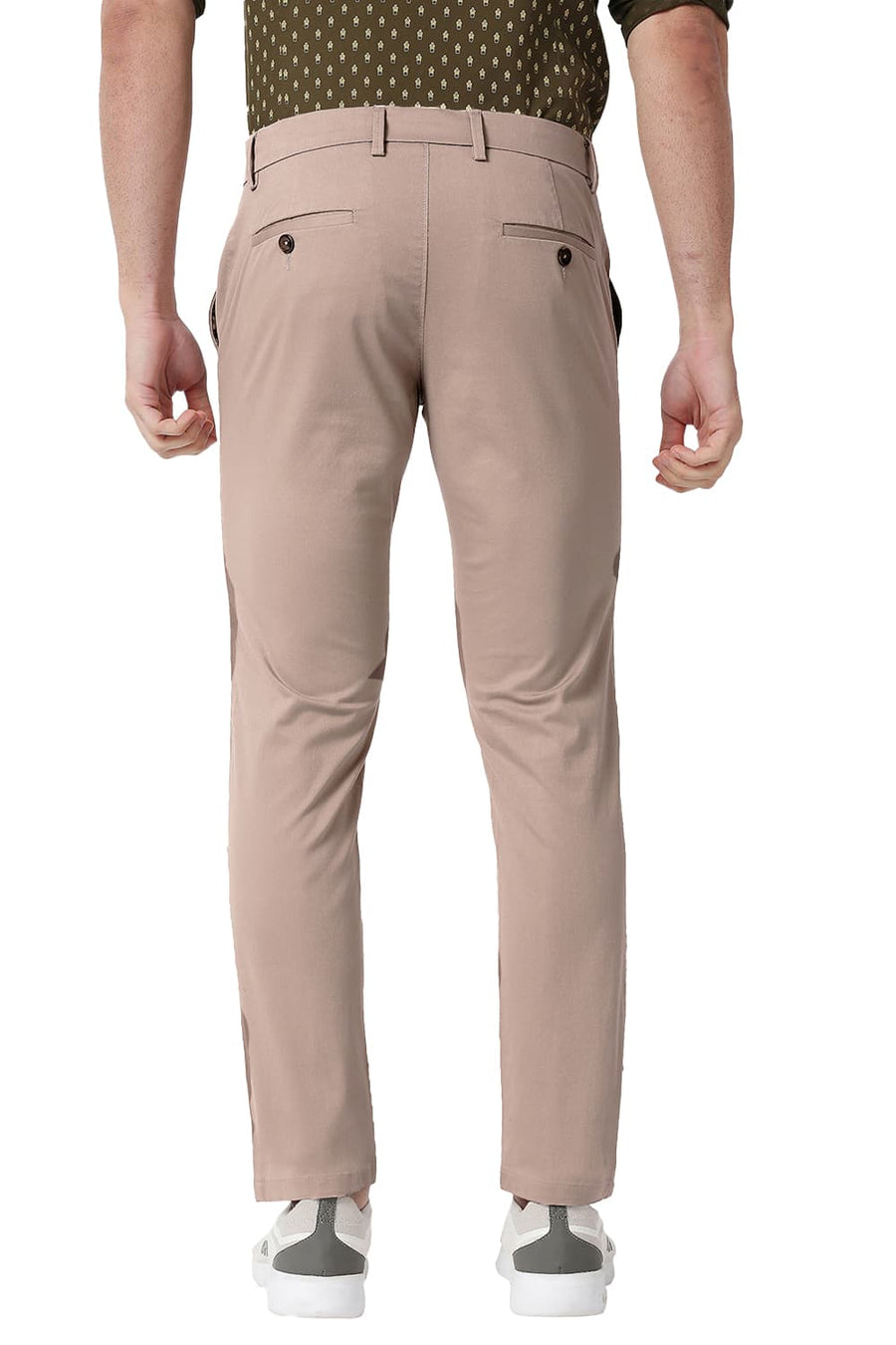 BASICS TAPERED FIT GREIGE BROWN COTTON STRETCH TROUSERS