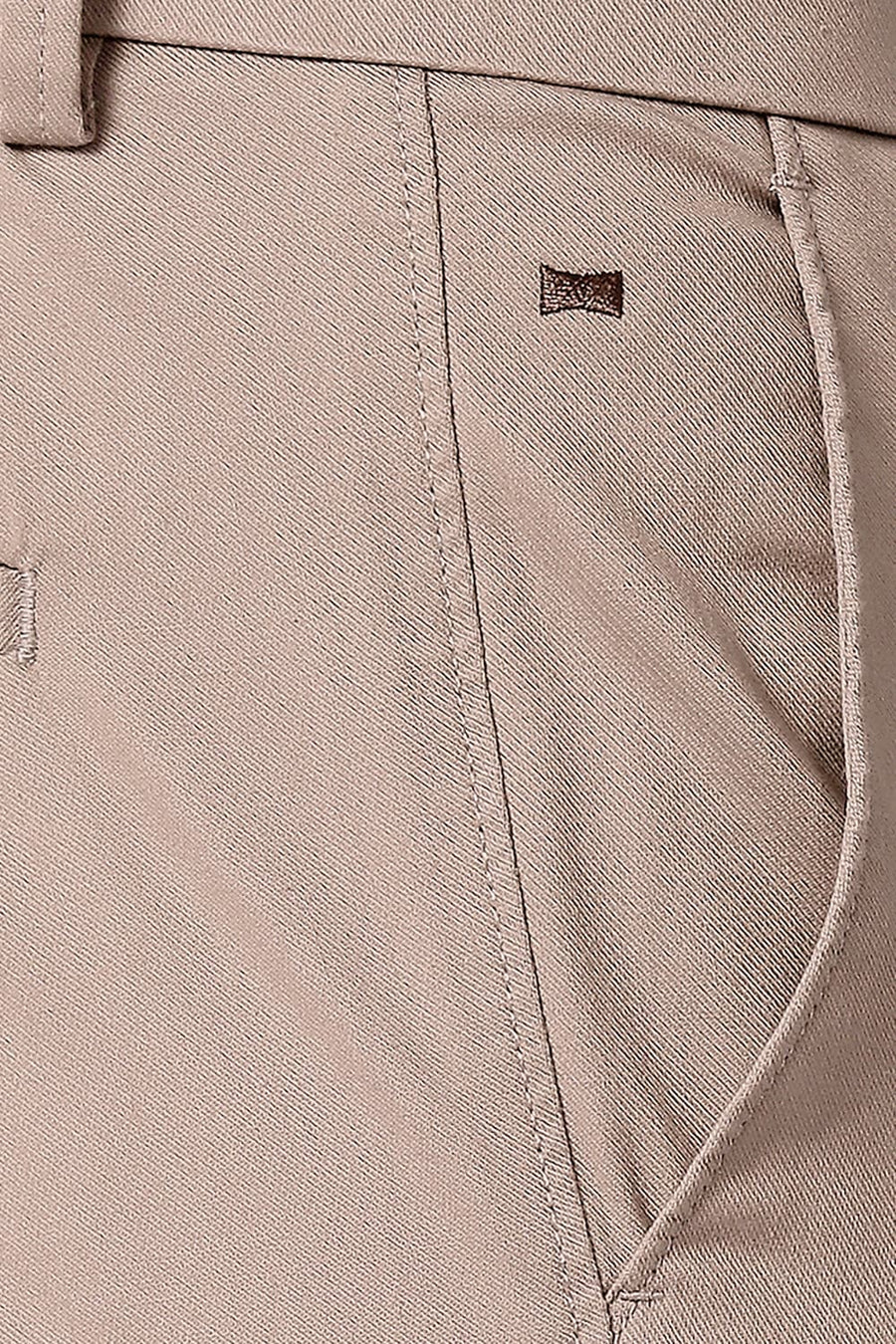 BASICS TAPERED FIT GREIGE BROWN COTTON STRETCH TROUSERS