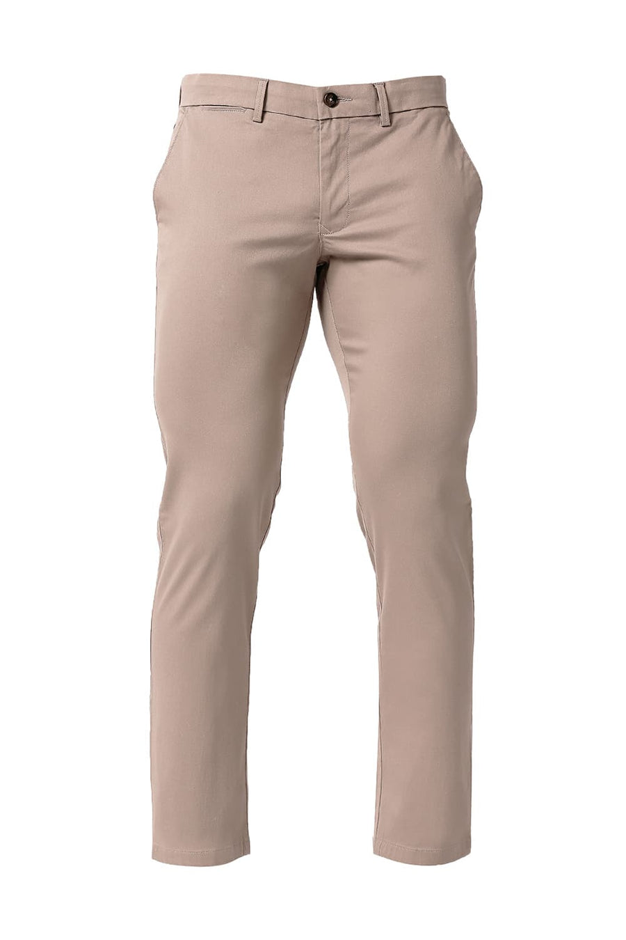 BASICS TAPERED FIT GREIGE BROWN COTTON STRETCH TROUSERS
