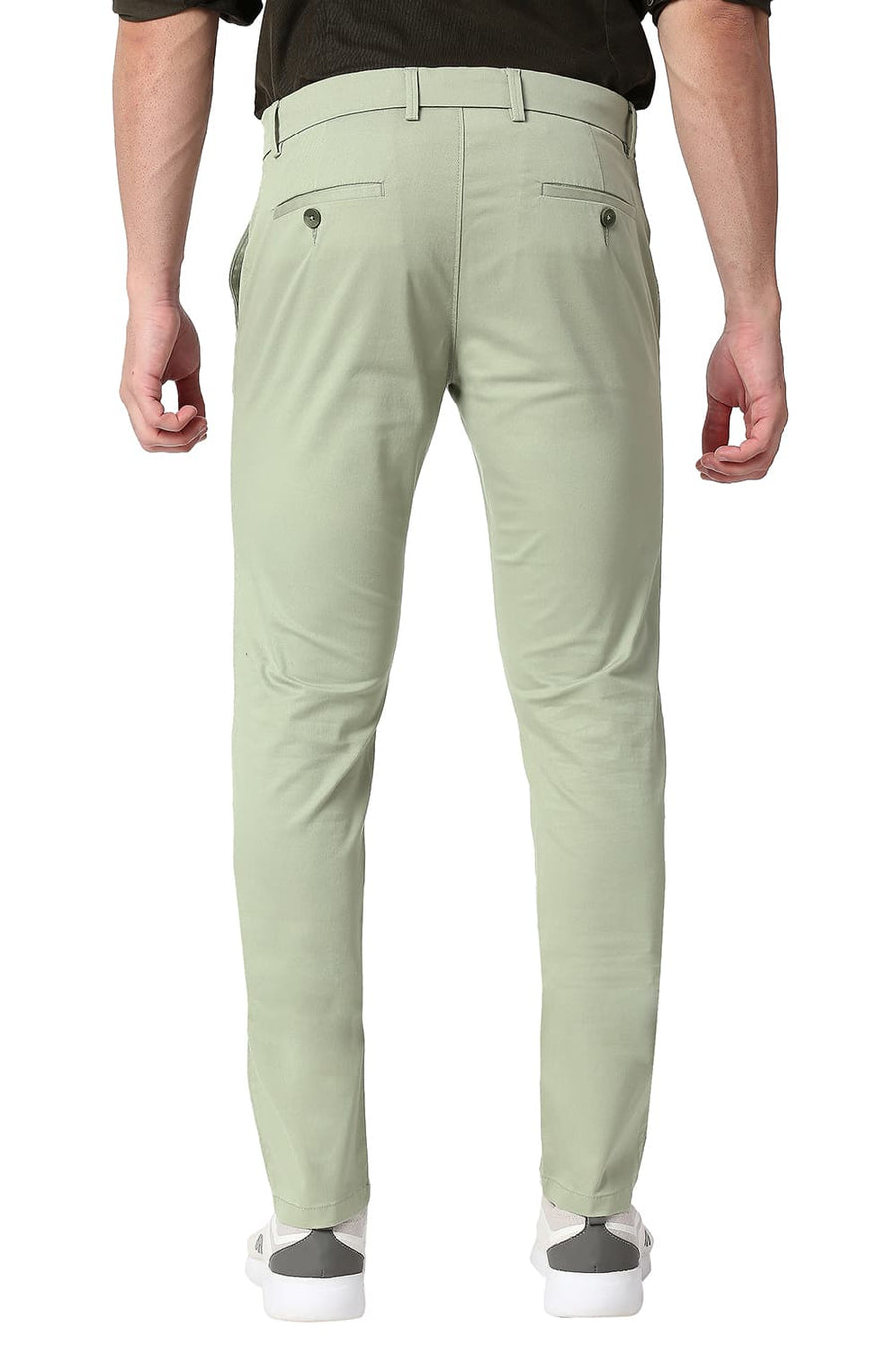 BASICS TAPERED FIT AGATE GREEN COTTON STRETCH TROUSERS