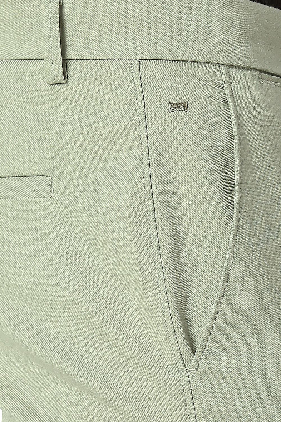 BASICS TAPERED FIT AGATE GREEN COTTON STRETCH TROUSERS