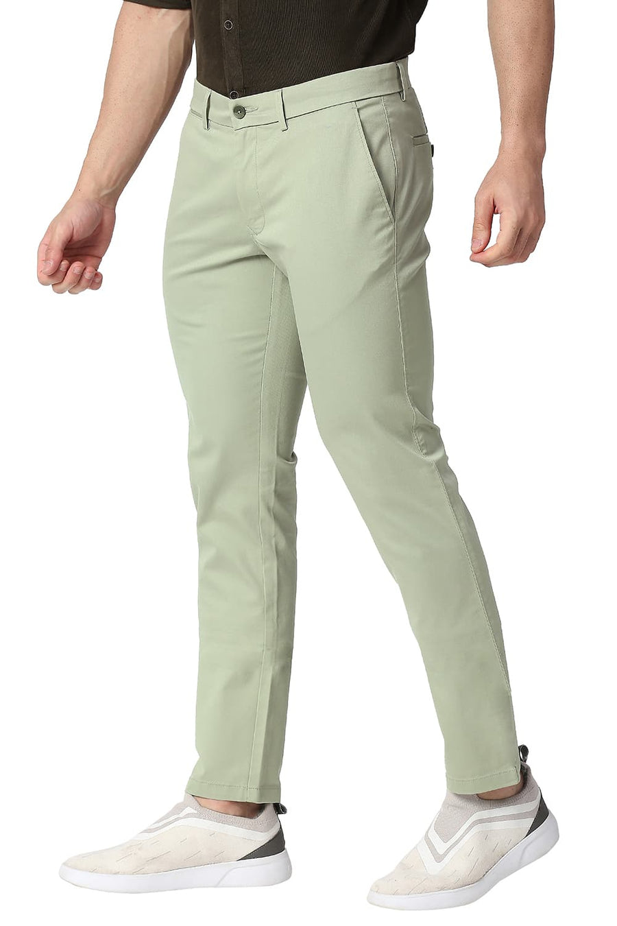 BASICS TAPERED FIT AGATE GREEN COTTON STRETCH TROUSERS