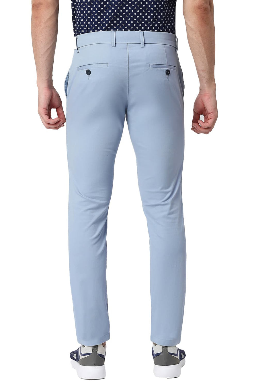 BASICS TAPERED FIT WINTER BLUE COTTON STRETCH TROUSERS