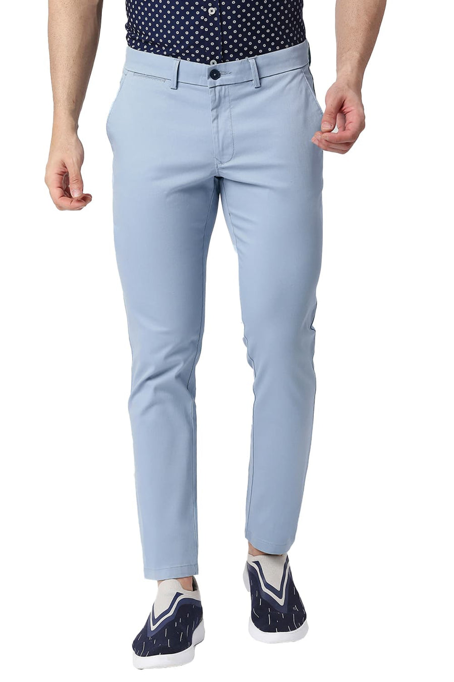 BASICS TAPERED FIT WINTER BLUE COTTON STRETCH TROUSERS