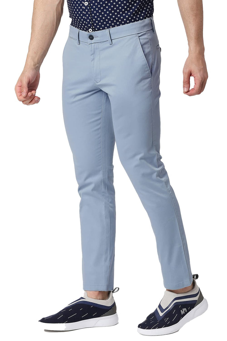 BASICS TAPERED FIT WINTER BLUE COTTON STRETCH TROUSERS