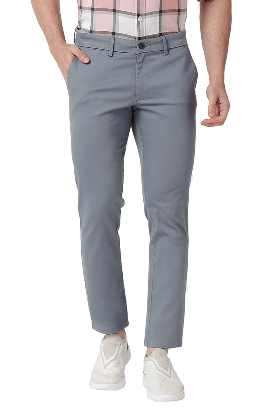 BASICS TAPERED FIT TURBULENCE BLUE COTTON STRETCH TROUSERS