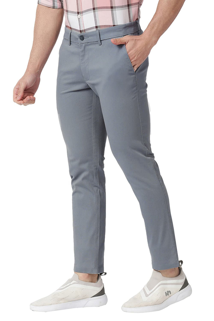 BASICS TAPERED FIT TURBULENCE BLUE COTTON STRETCH TROUSERS