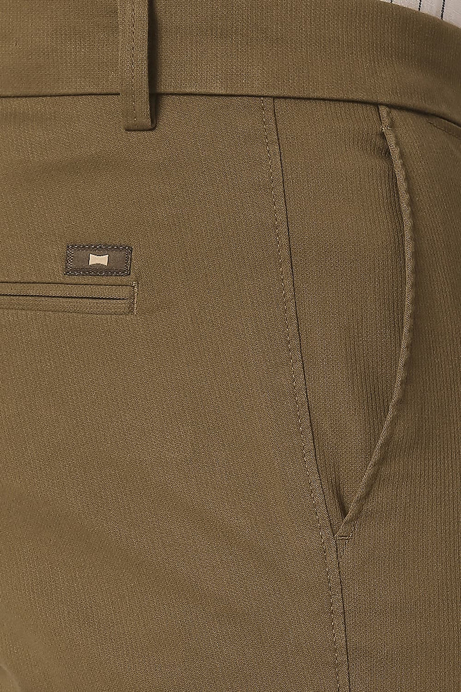 BASICS TAPERED FIT SEPIA BROWN COTTON STRETCH TROUSERS