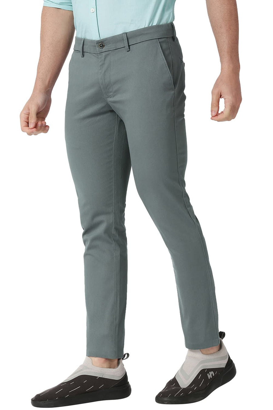 BASICS TAPERED FIT TROOPOR GREEN COTTON STRETCH TROUSERS