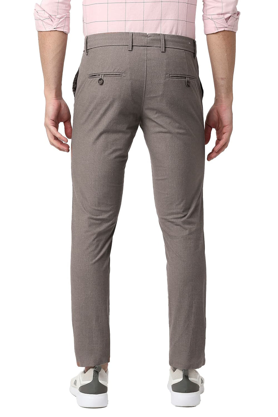 BASICS TAPERED FIT CROCODILE BROWN COTTON POLYESTER STRETCH TROUSERS