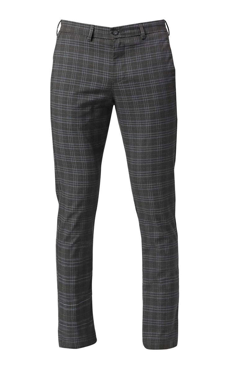 BASICS TAPERED FIT COTTON POLYESTER STRETCH CHECKS TROUSERS