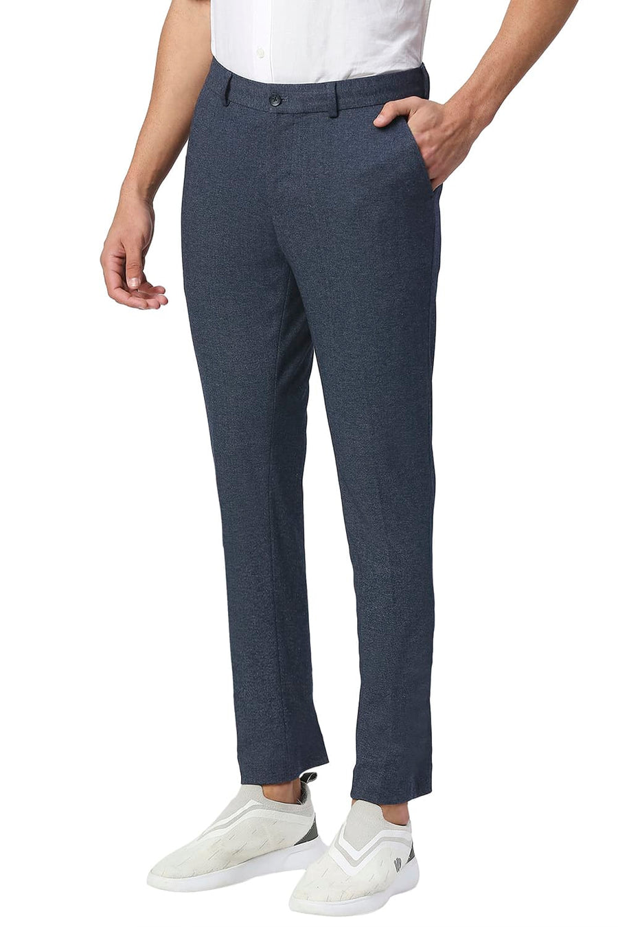 BASICS TAPERED FIT BLUE NIGHT POLY RAYON STRETCH KNIT TROUSERS
