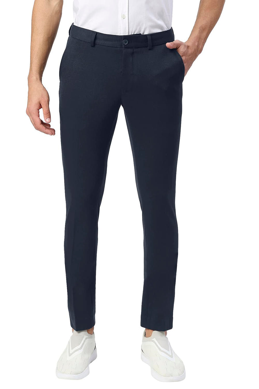 BASICS TAPERED FIT OUTER SPACE POLY RAYON STRETCH KNIT TROUSERS