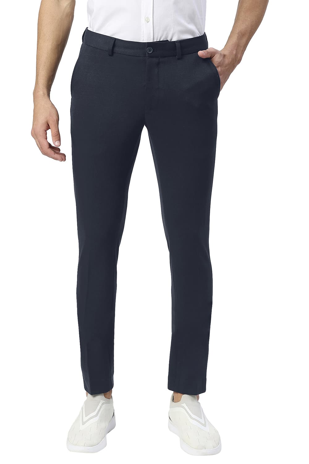 BASICS TAPERED FIT POLY RAYON STRETCH KNIT TROUSERS