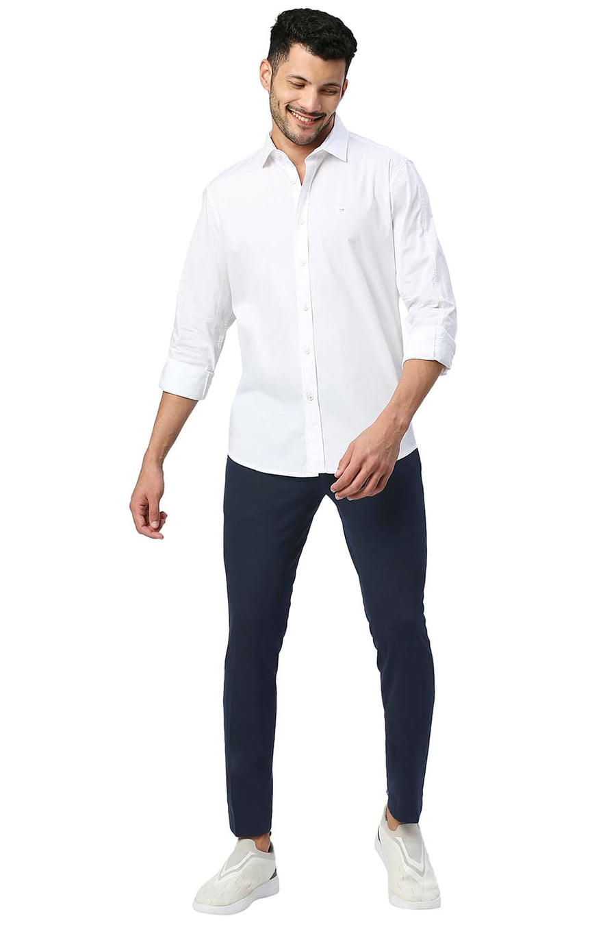BASICS TAPERED FIT OUTER SPACE POLY RAYON STRETCH KNIT TROUSERS