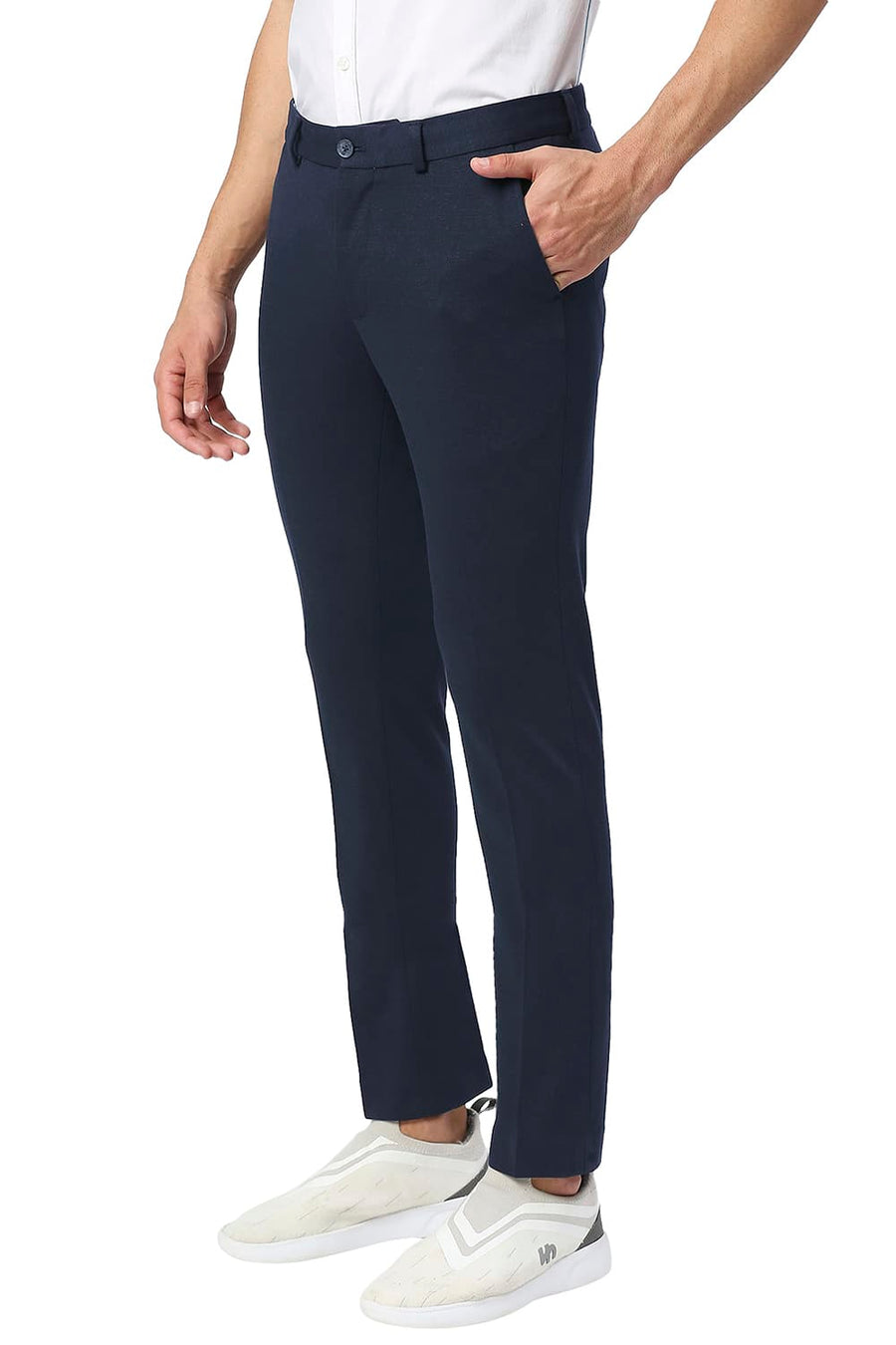 BASICS TAPERED FIT OUTER SPACE POLY RAYON STRETCH KNIT TROUSERS