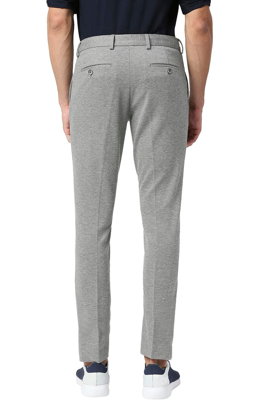BASICS TAPERED FIT DRIZZLE POLY RAYON STRETCH KNIT TROUSERS