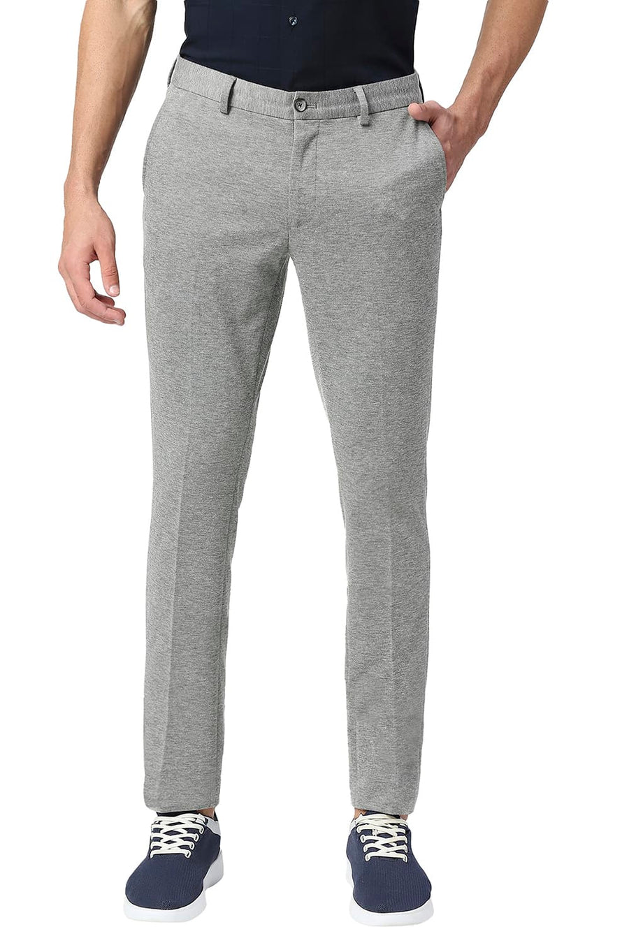 BASICS TAPERED FIT DRIZZLE POLY RAYON STRETCH KNIT TROUSERS