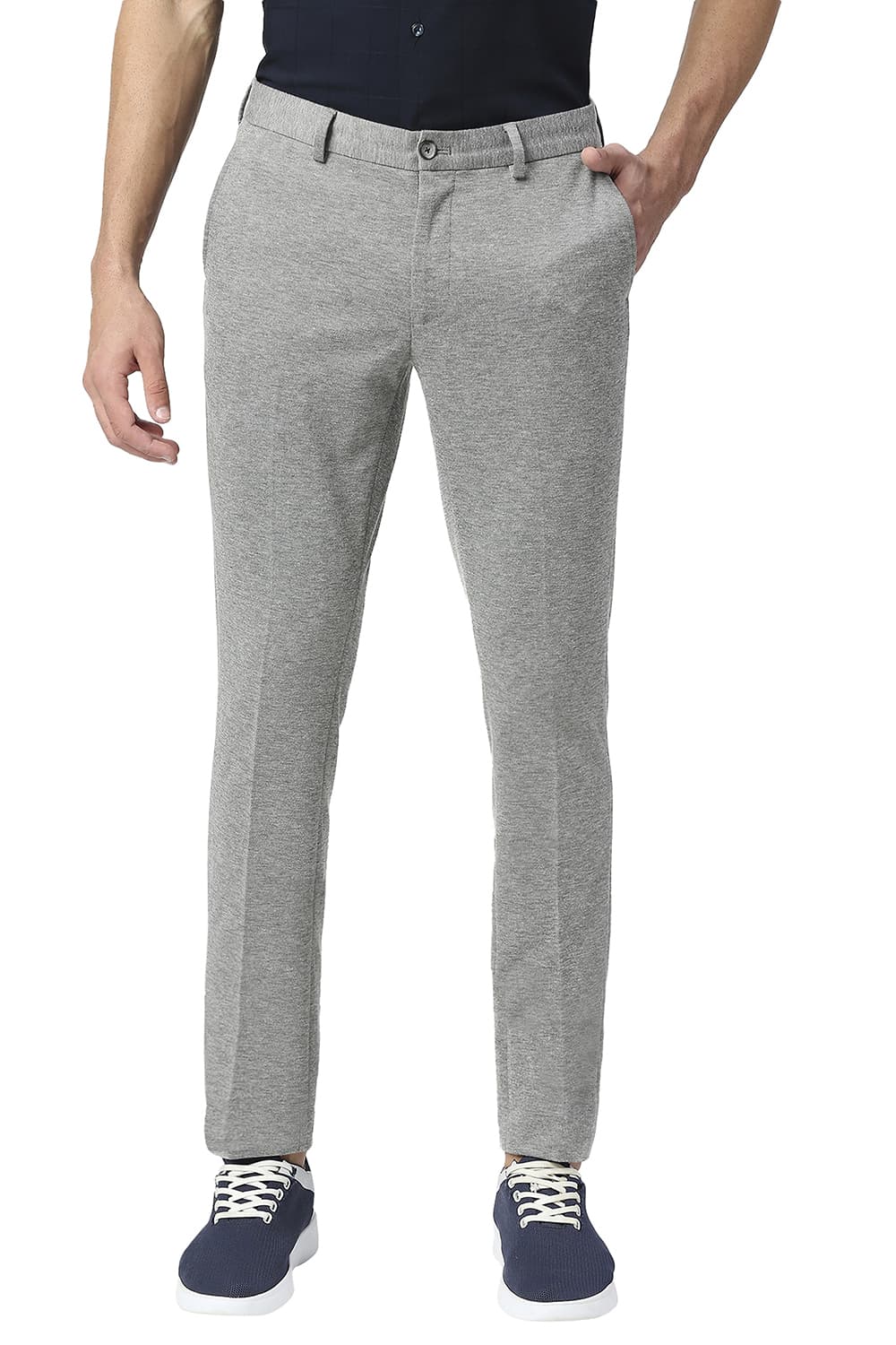 BASICS TAPERED FIT POLY RAYON STRETCH KNIT TROUSERS