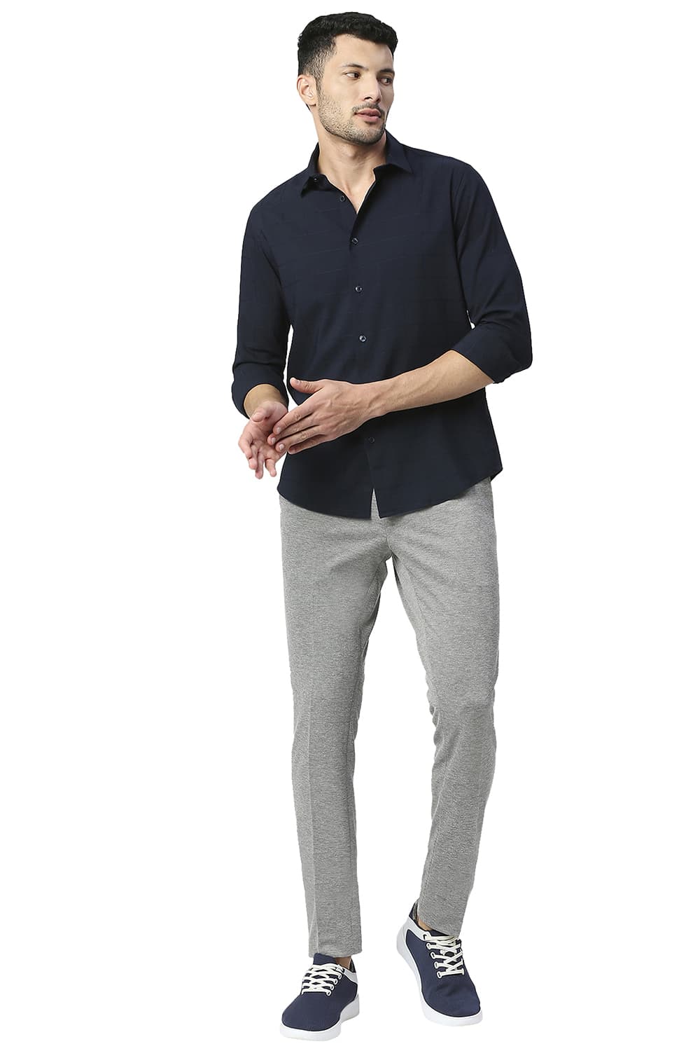 BASICS TAPERED FIT POLY RAYON STRETCH KNIT TROUSERS