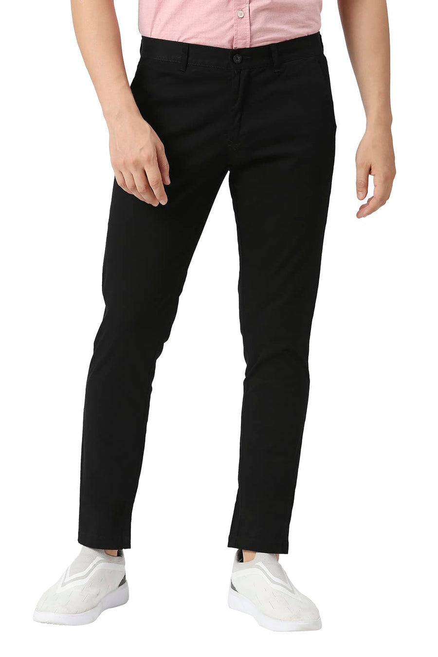 BASICS TAPERED FIT PIRATE BLACK COTTON STRETCH TROUSERS