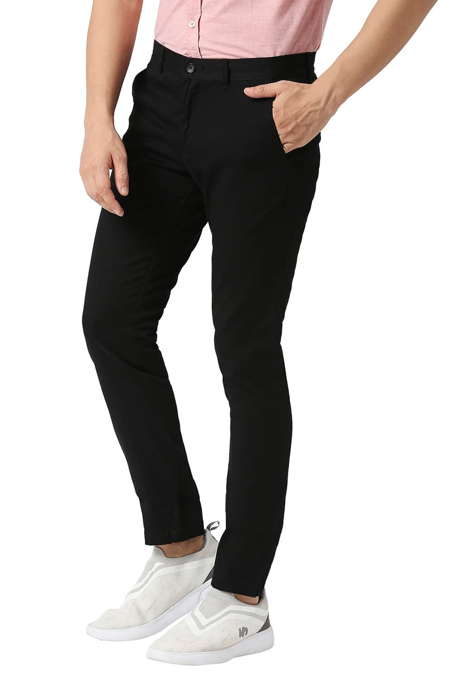 BASICS TAPERED FIT PIRATE BLACK COTTON STRETCH TROUSERS