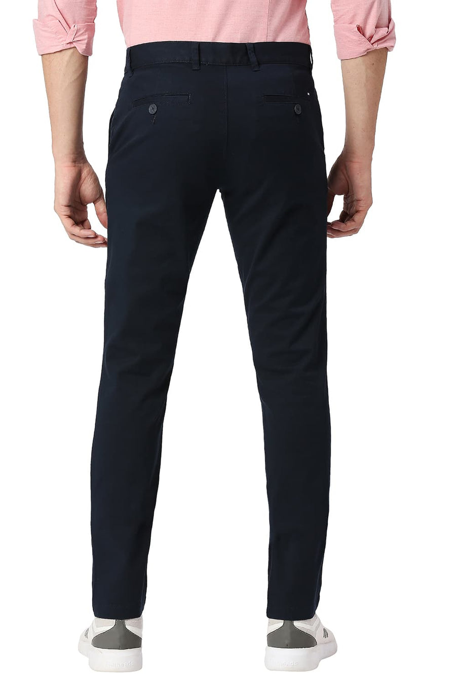 BASICS TAPERED FIT SPACE NAVY COTTON STRETCH TROUSERS