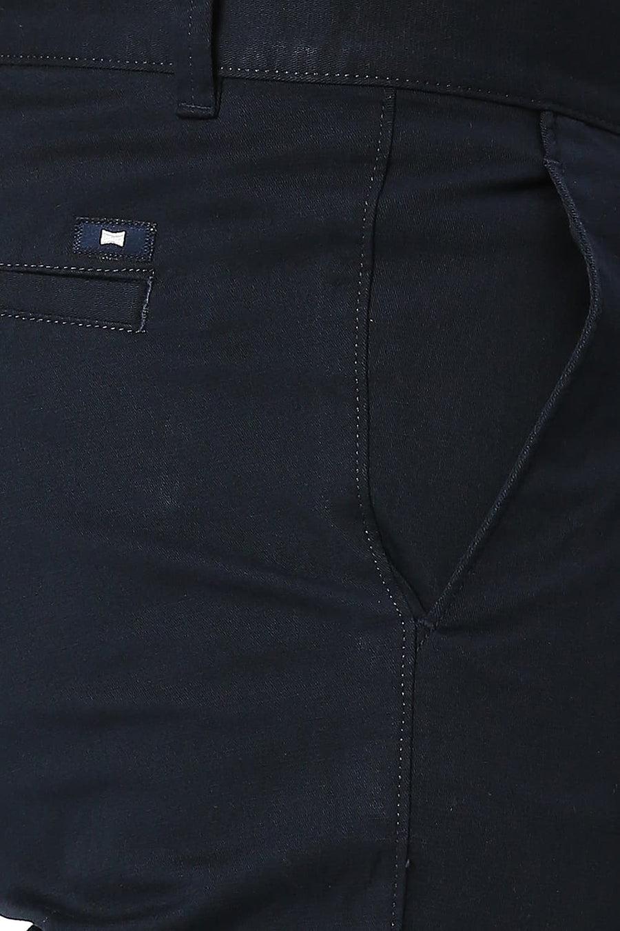 BASICS TAPERED FIT SPACE NAVY COTTON STRETCH TROUSERS