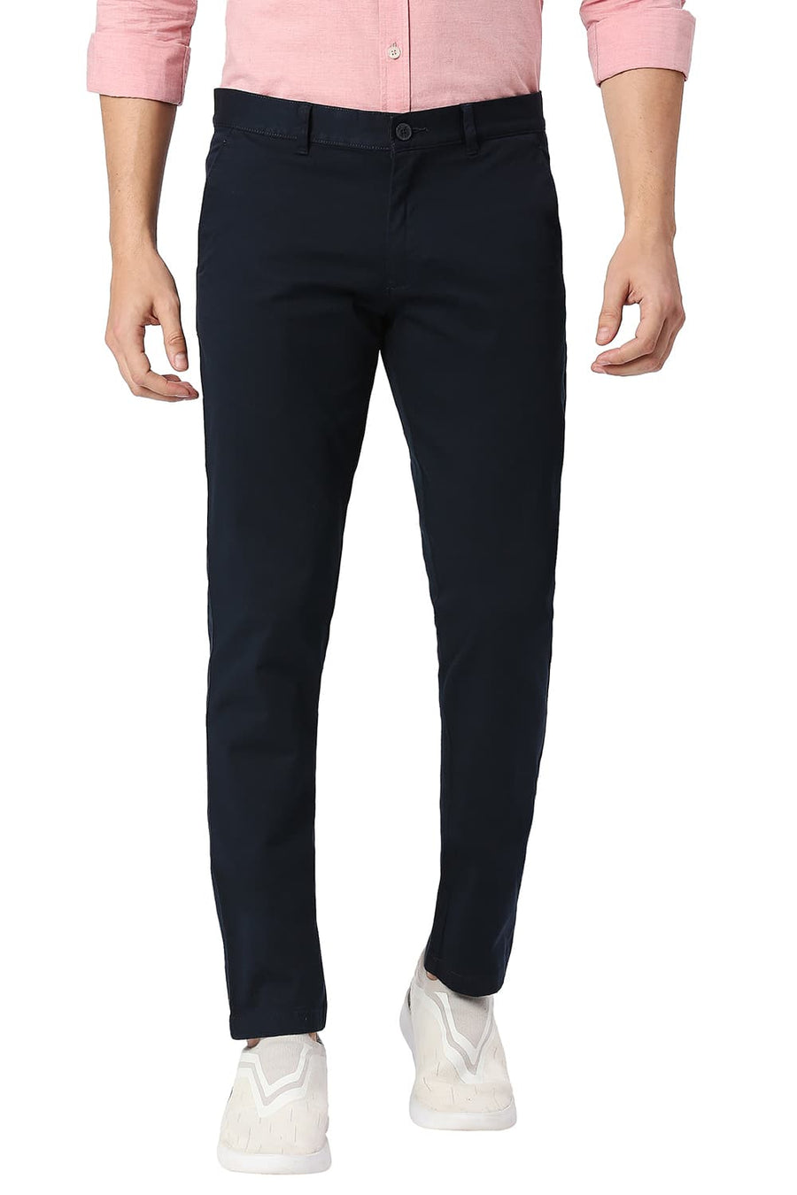 BASICS TAPERED FIT SPACE NAVY COTTON STRETCH TROUSERS