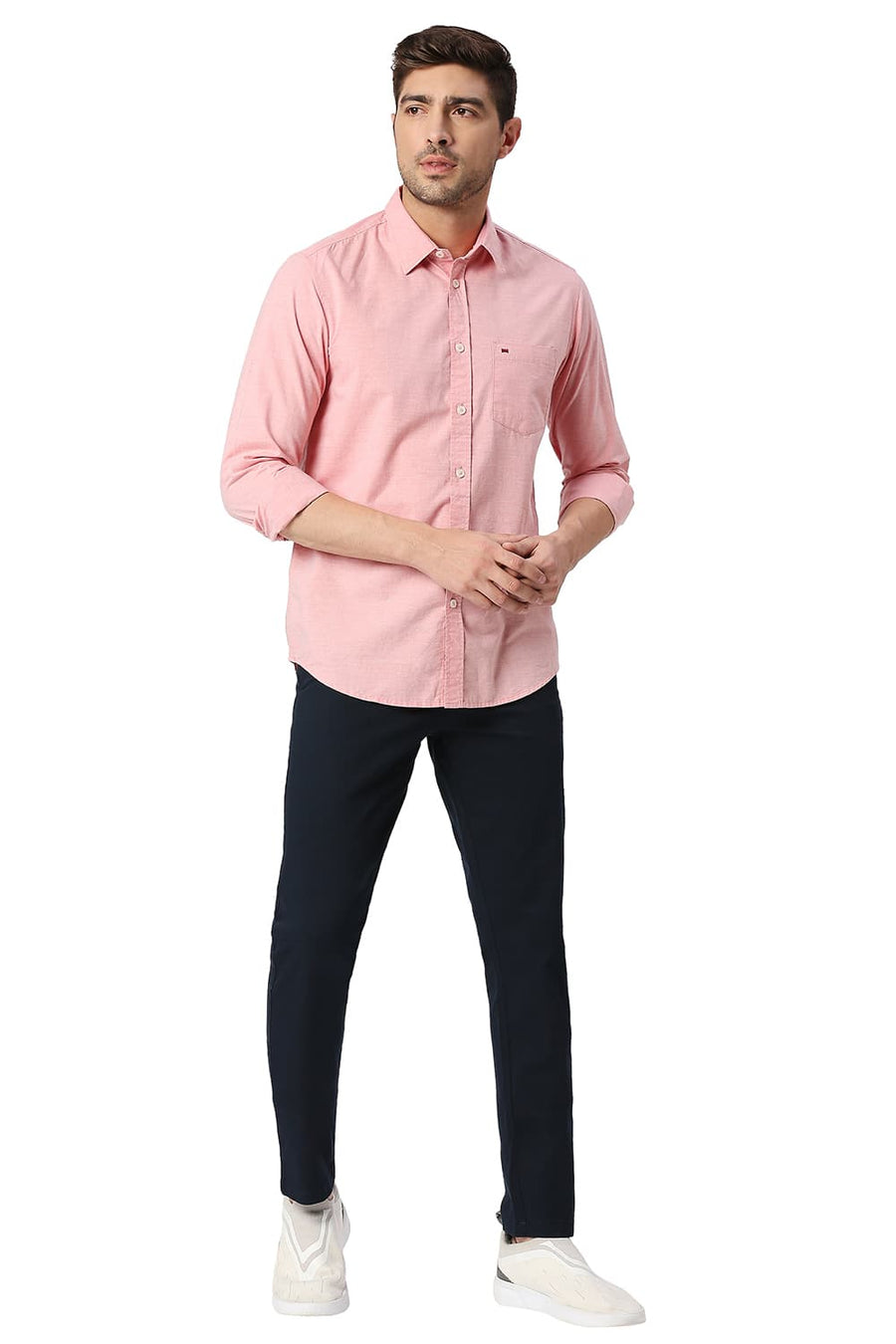 BASICS TAPERED FIT SPACE NAVY COTTON STRETCH TROUSERS