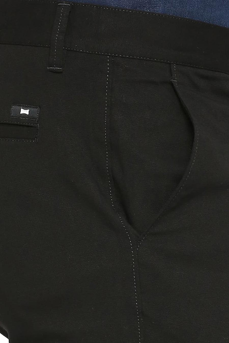 BASICS TAPERED FIT TAP SHOE BLACK COTTON STRETCH TROUSERS