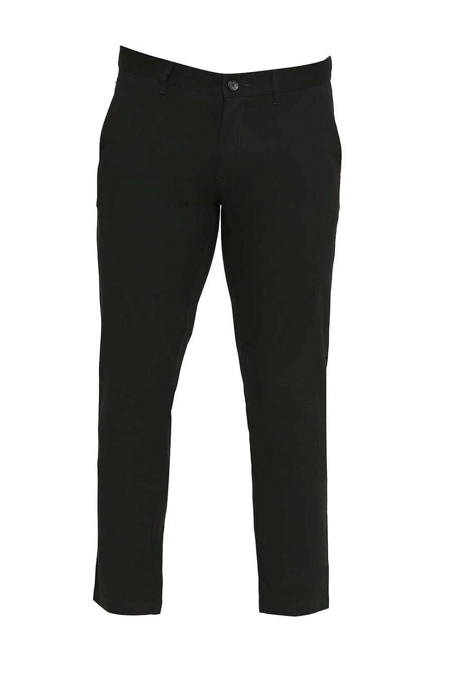 BASICS TAPERED FIT TAP SHOE BLACK COTTON STRETCH TROUSERS