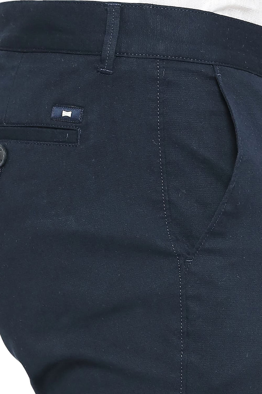 BASICS TAPERED FIT STRATIFIED NAVY COTTON STRETCH TROUSERS
