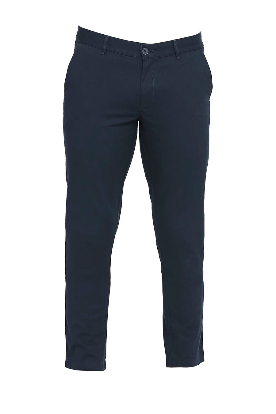 BASICS TAPERED FIT STRATIFIED NAVY COTTON STRETCH TROUSERS