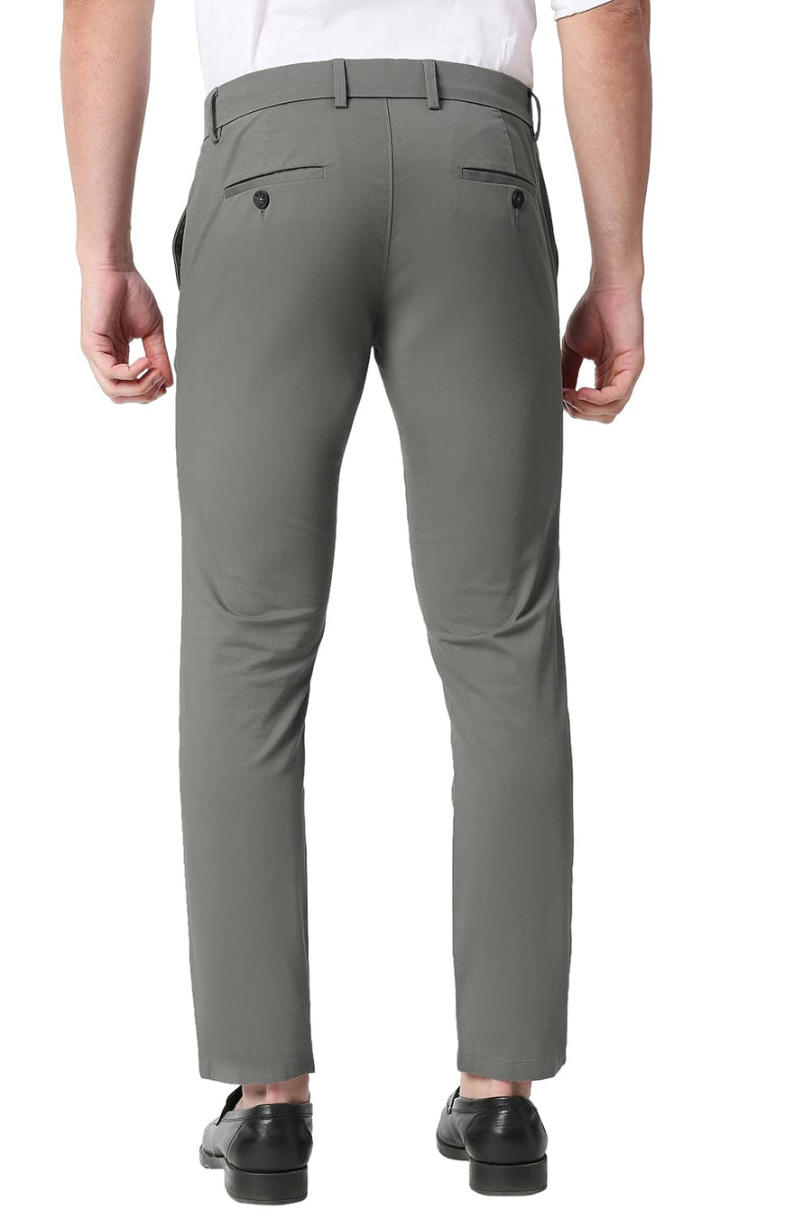 BASICS SKINNY FIT AGAVE GREY COTTON STRETCH TROUSERS