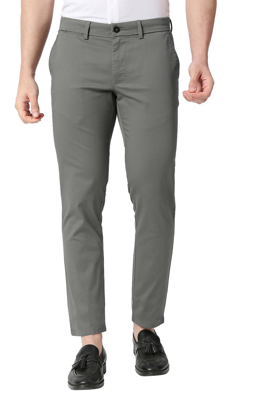 BASICS SKINNY FIT AGAVE GREY COTTON STRETCH TROUSERS