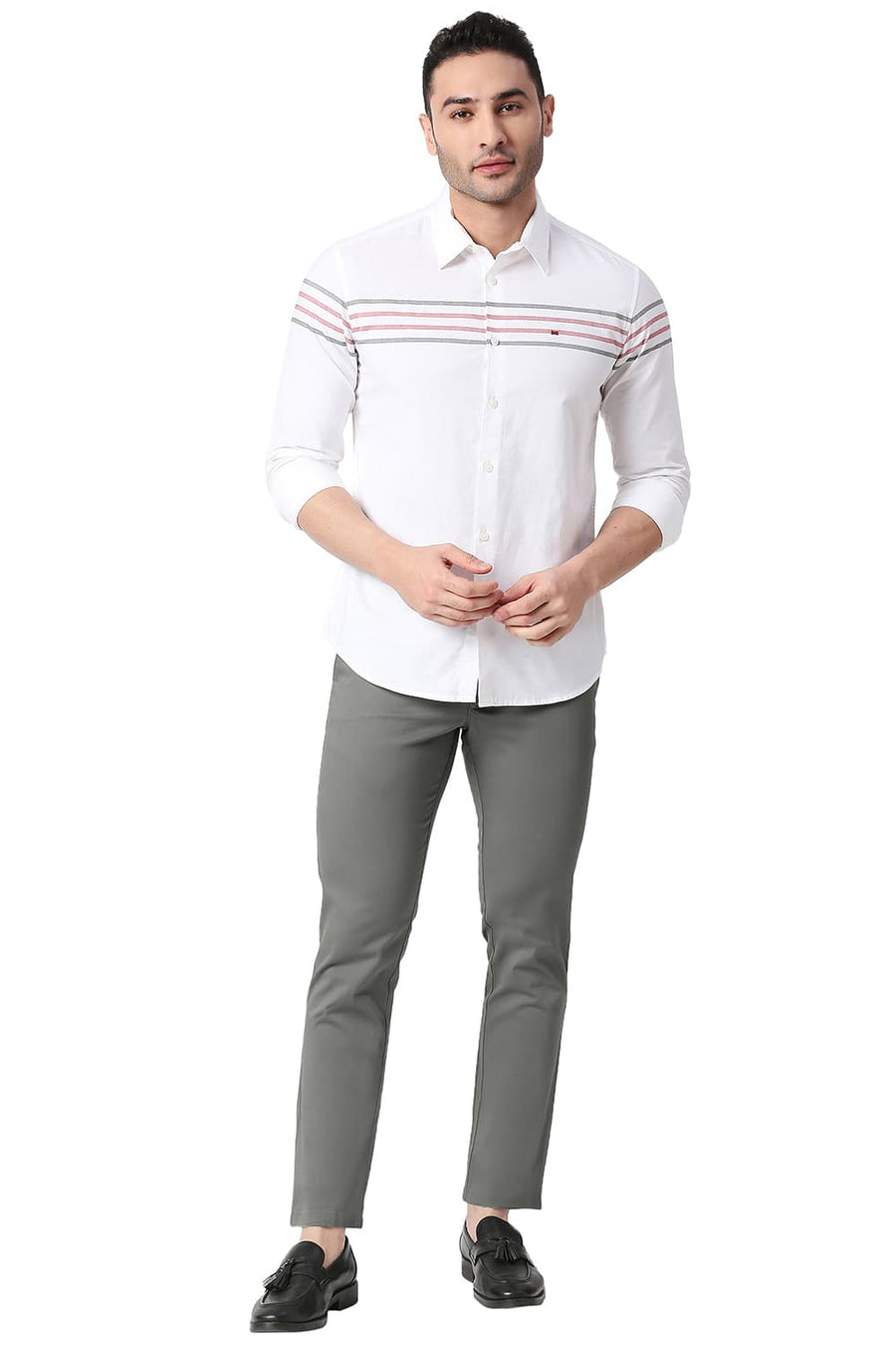 BASICS SKINNY FIT AGAVE GREY COTTON STRETCH TROUSERS