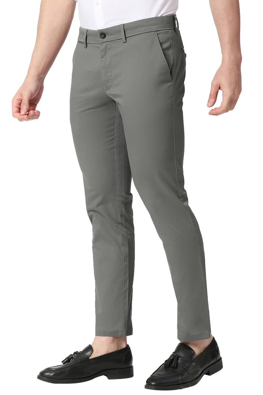 BASICS SKINNY FIT AGAVE GREY COTTON STRETCH TROUSERS