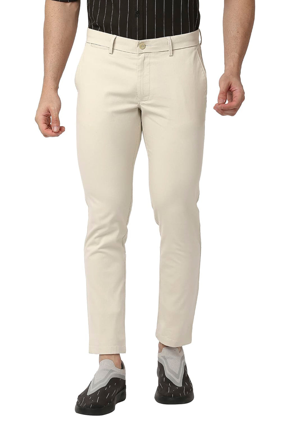 BASICS SKINNY FIT TURTLEDOVE BEIGE COTTON STRETCH TROUSERS