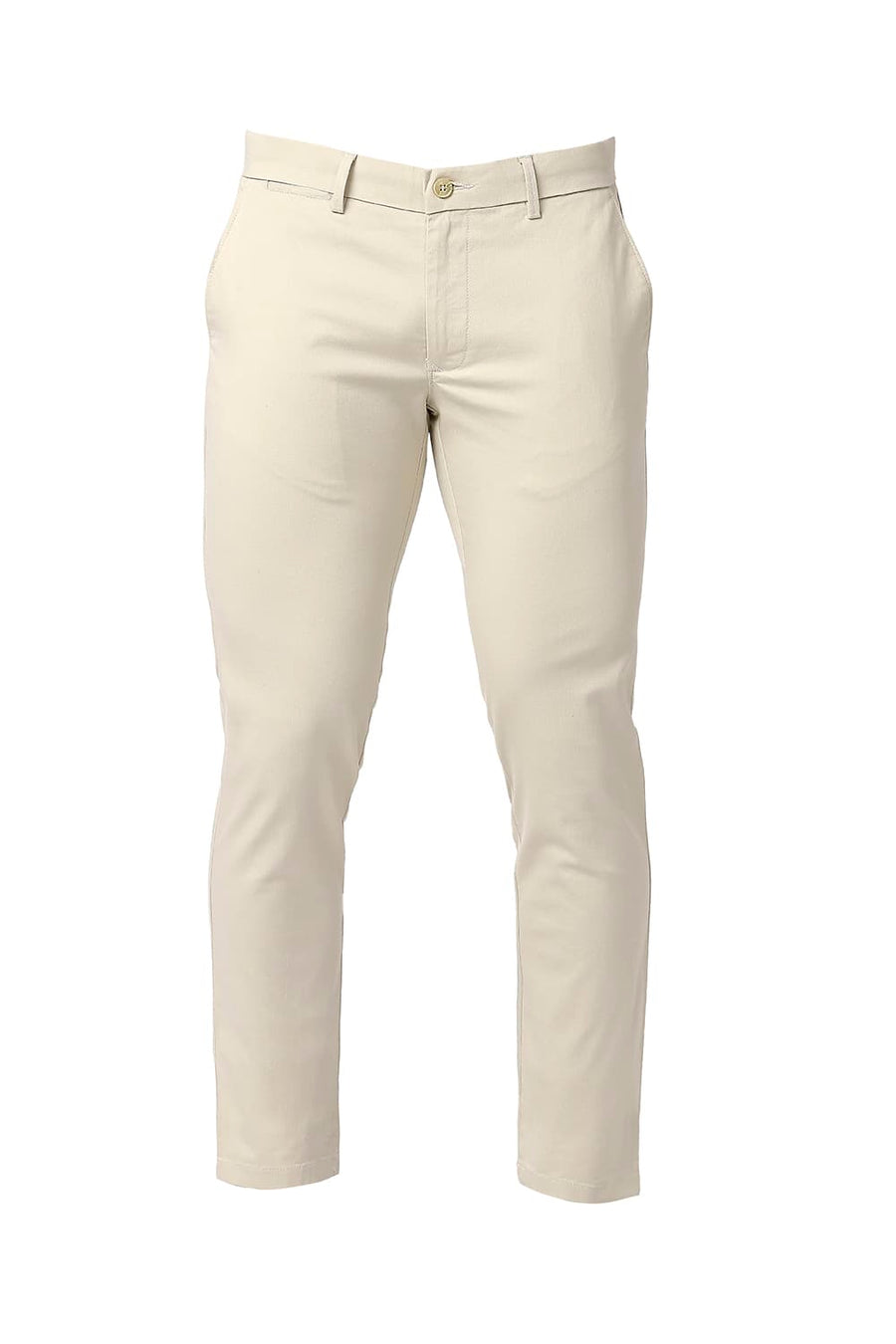 BASICS SKINNY FIT TURTLEDOVE BEIGE COTTON STRETCH TROUSERS