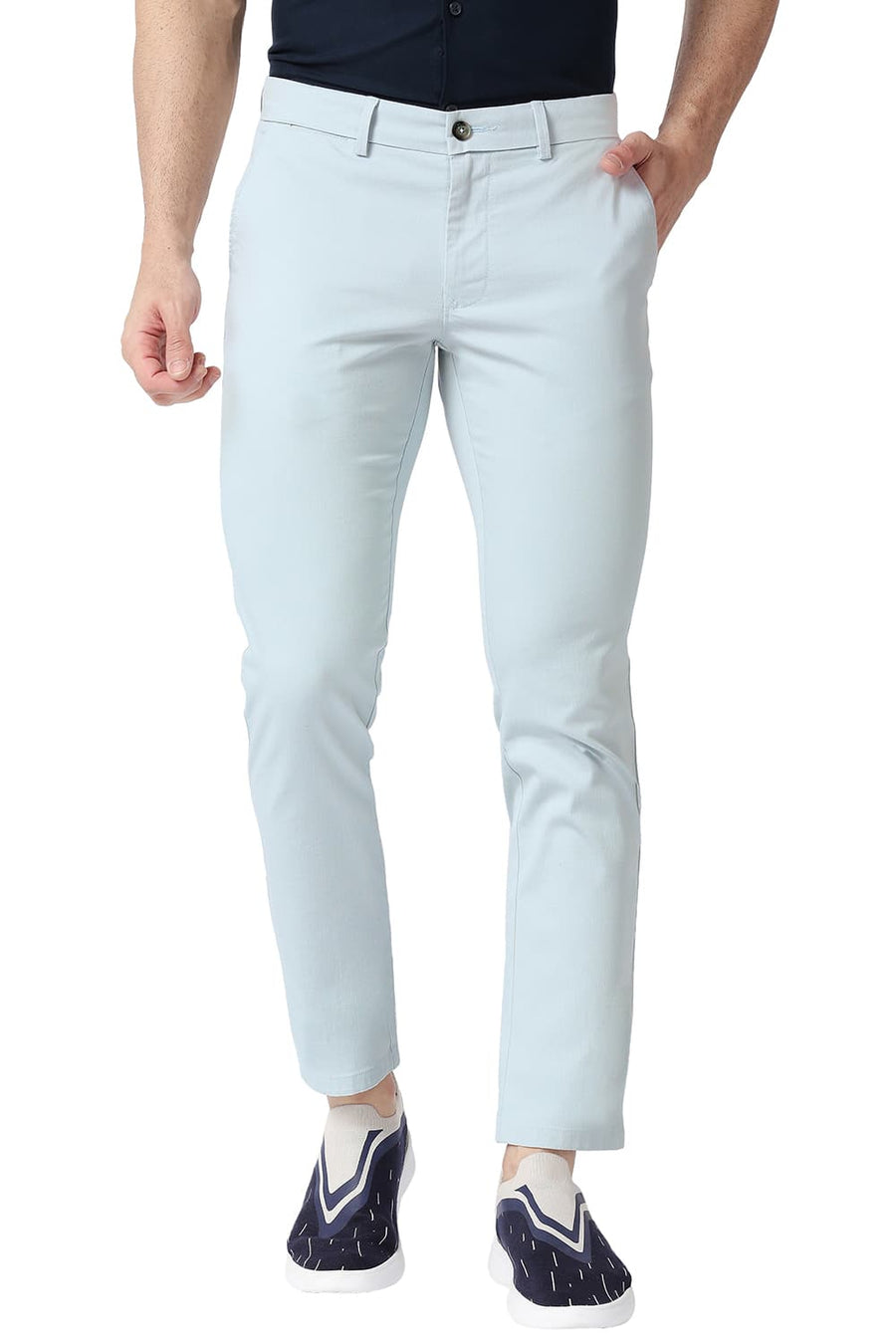 BASICS SKINNY FIT PLEIN GREY COTTON STRETCH TROUSERS