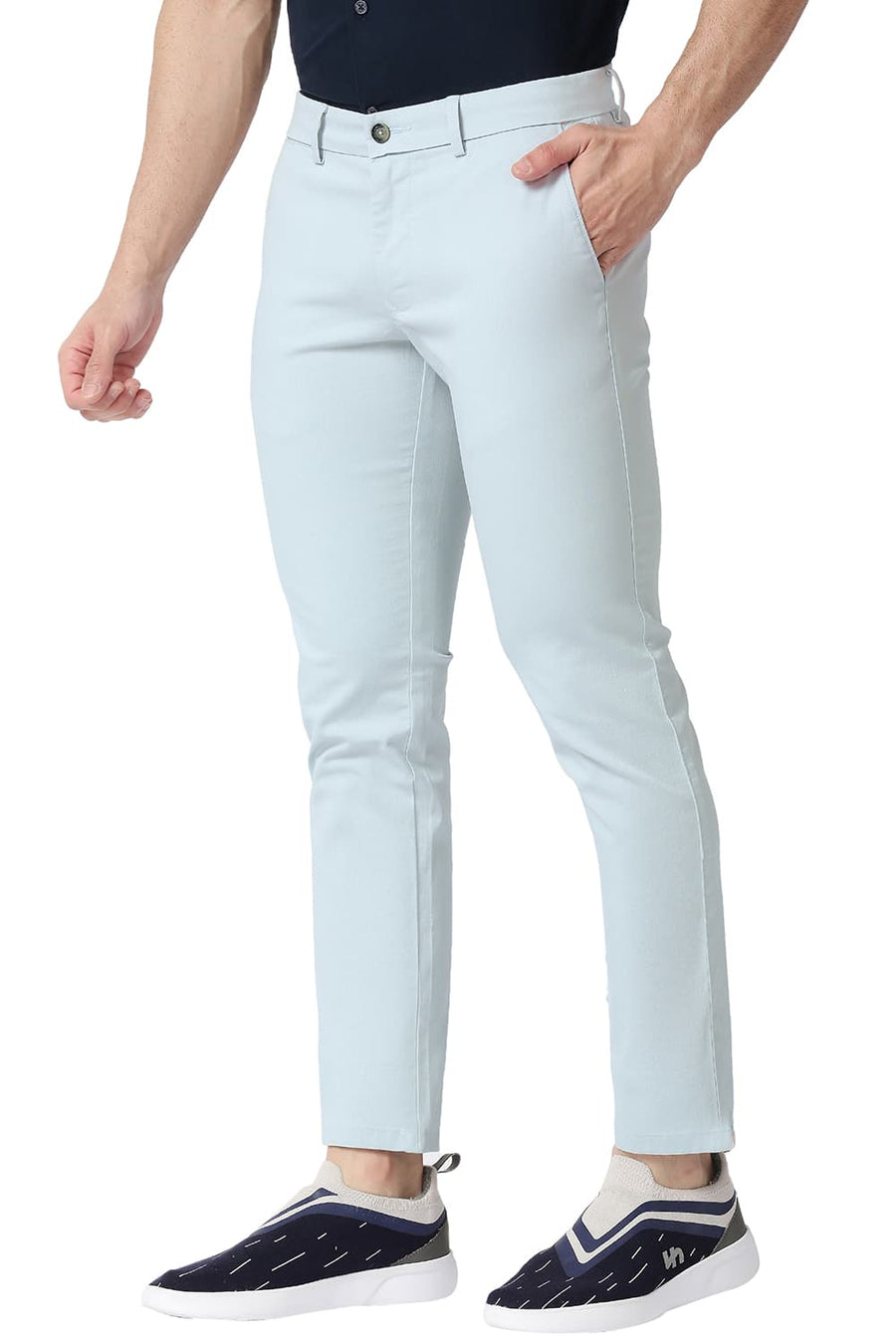 BASICS SKINNY FIT PLEIN GREY COTTON STRETCH TROUSERS