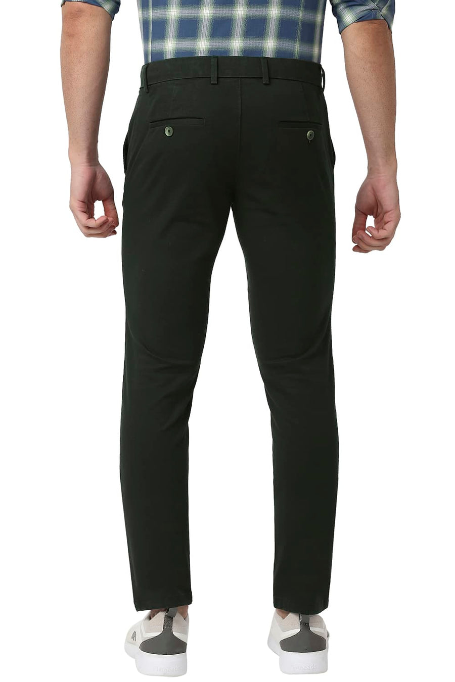BASICS SKINNY FIT SPRUCE GREEN COTTON STRETCH TROUSERS