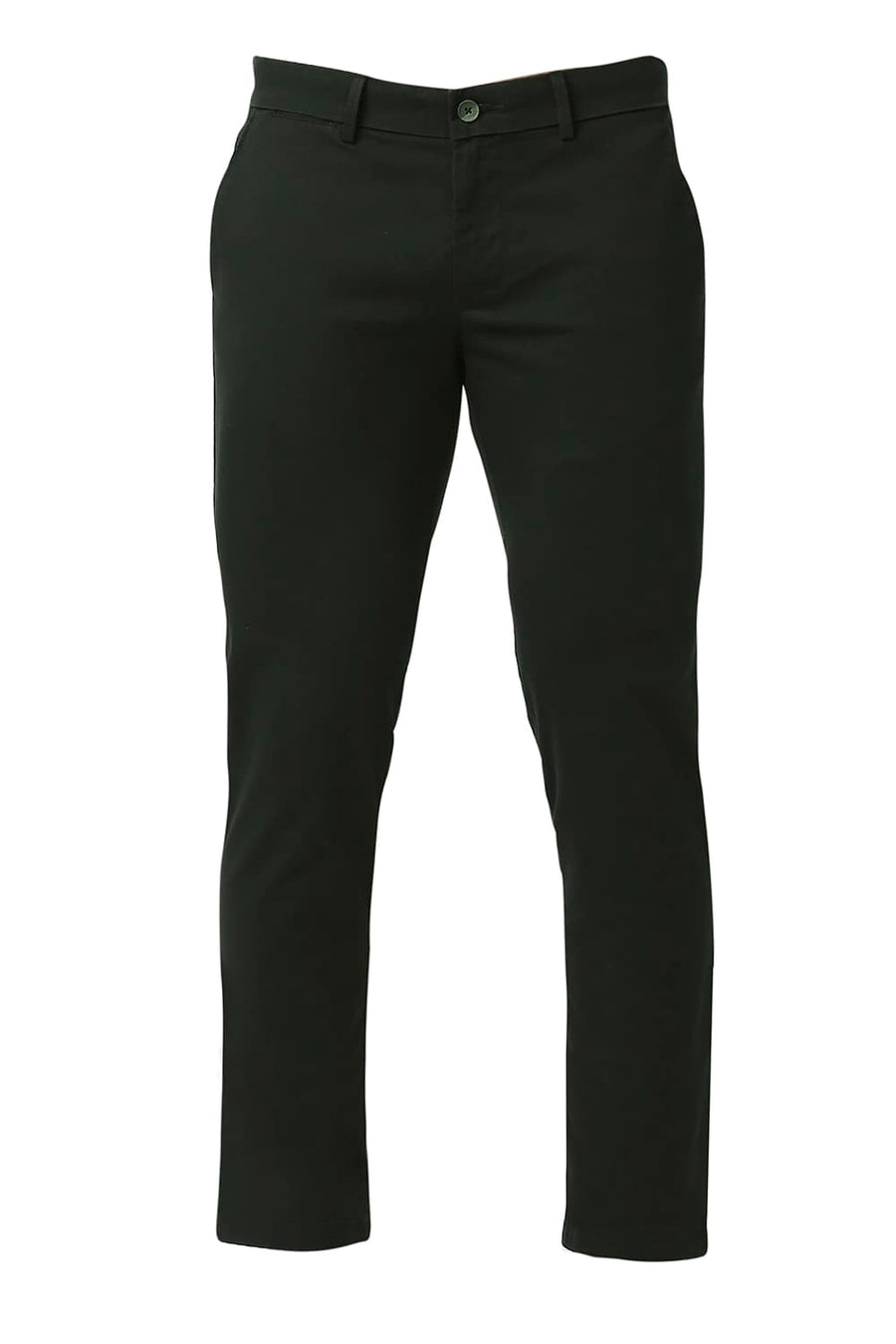 BASICS SKINNY FIT SPRUCE GREEN COTTON STRETCH TROUSERS