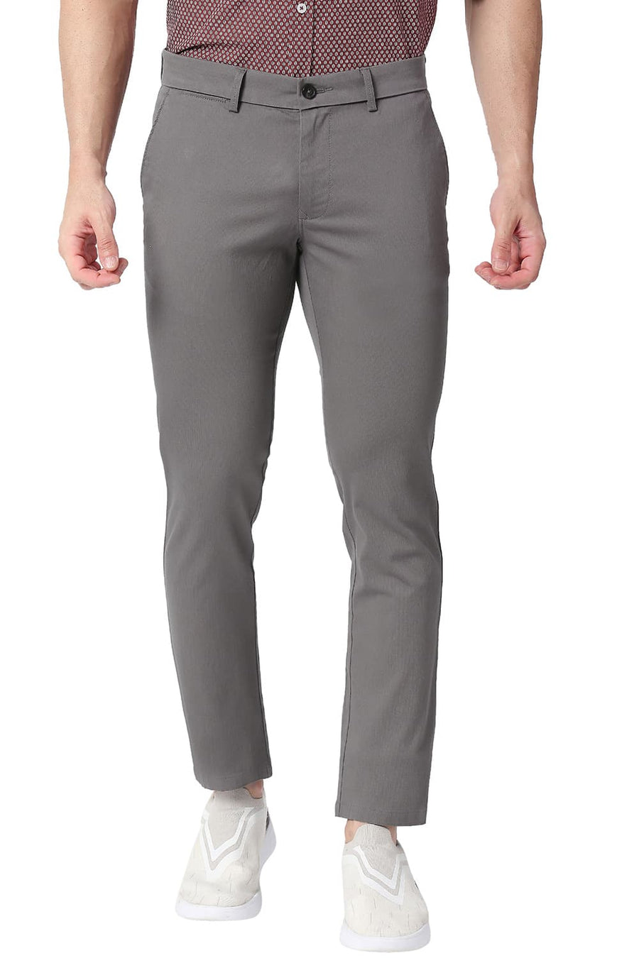BASICS SKINNY FIT DRIFTWORD GREY COTTON STRETCH TROUSERS