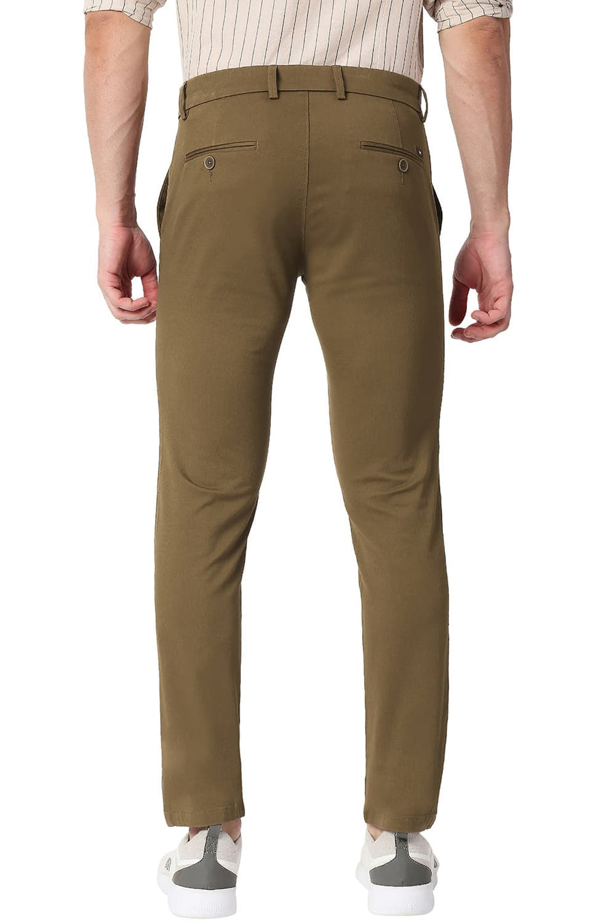 BASICS SKINNY FIT ENMINE BROWN COTTON STRETCH TROUSERS