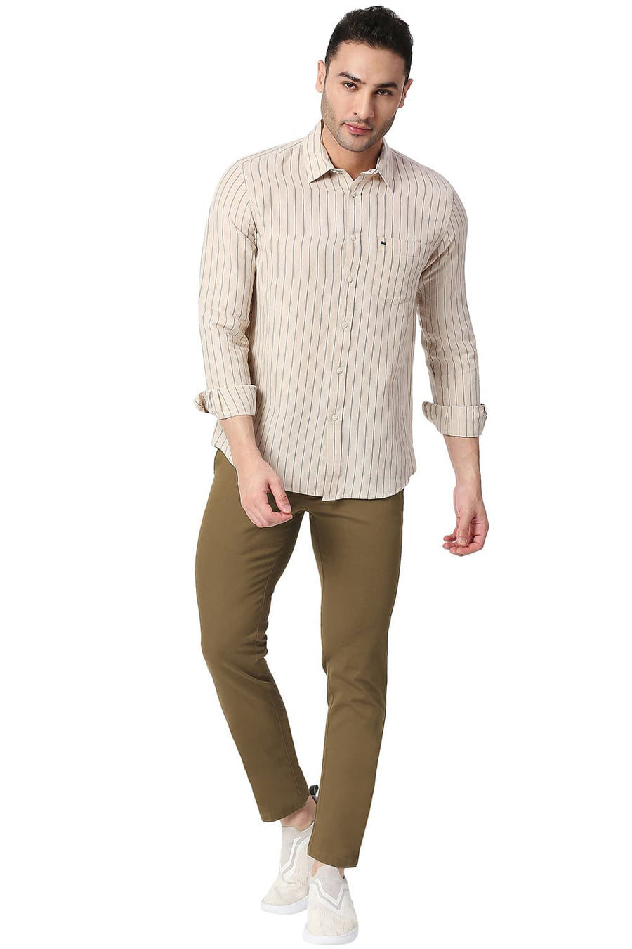 BASICS SKINNY FIT ENMINE BROWN COTTON STRETCH TROUSERS