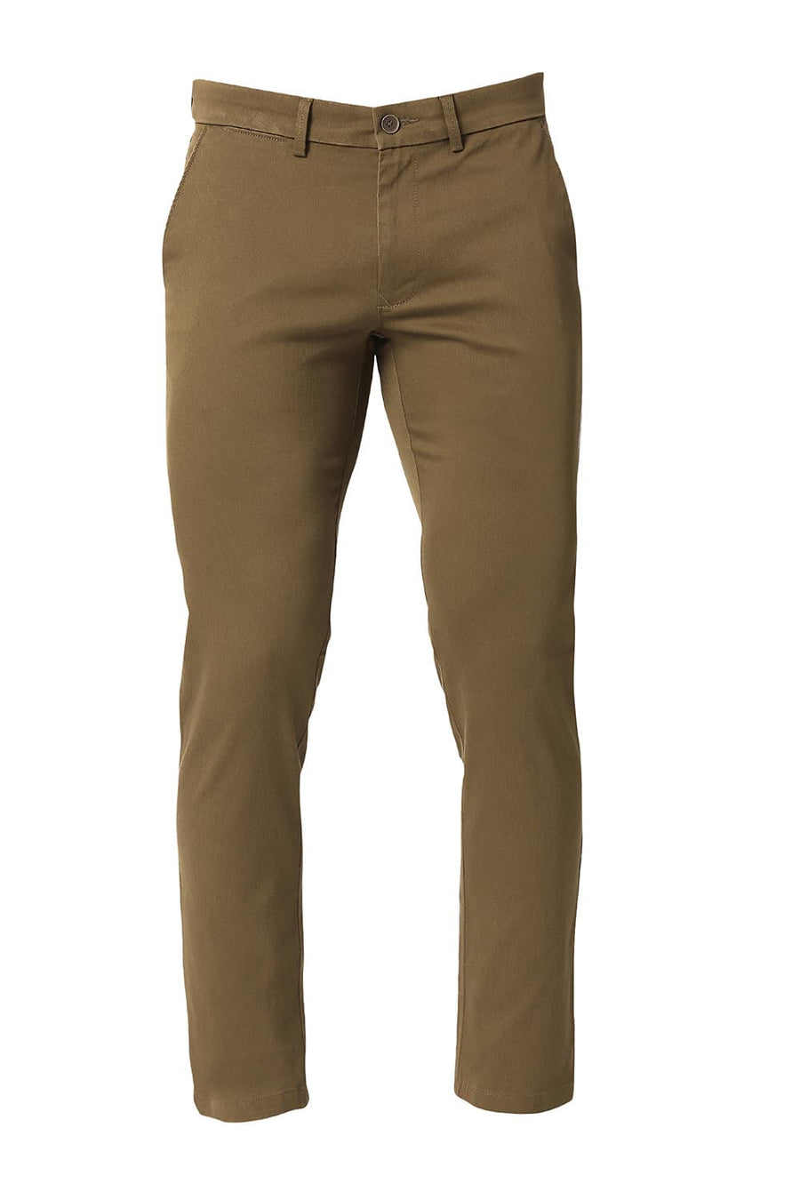 BASICS SKINNY FIT ENMINE BROWN COTTON STRETCH TROUSERS