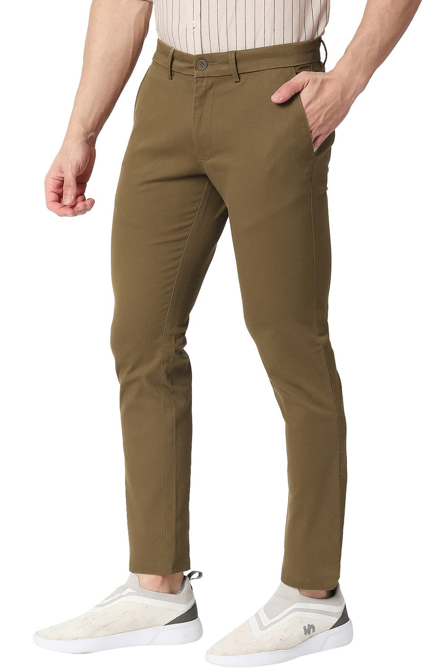 BASICS SKINNY FIT ENMINE BROWN COTTON STRETCH TROUSERS